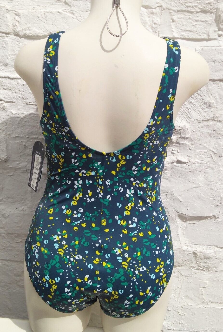 M&S Goodmove Aqua Teal Yellow Mix Zip up Swimsuit Swimming Costume Size 12 16