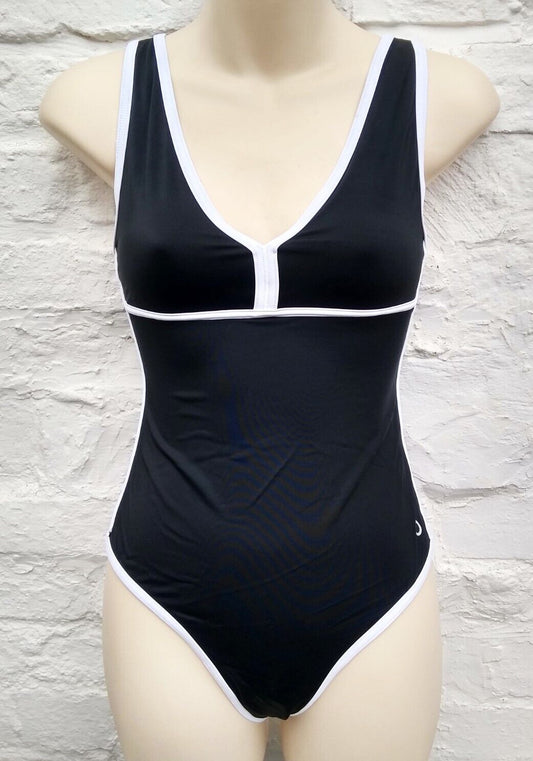 M&S Goodmove Black with White Trim Swimsuit Swimming Costume Size 8