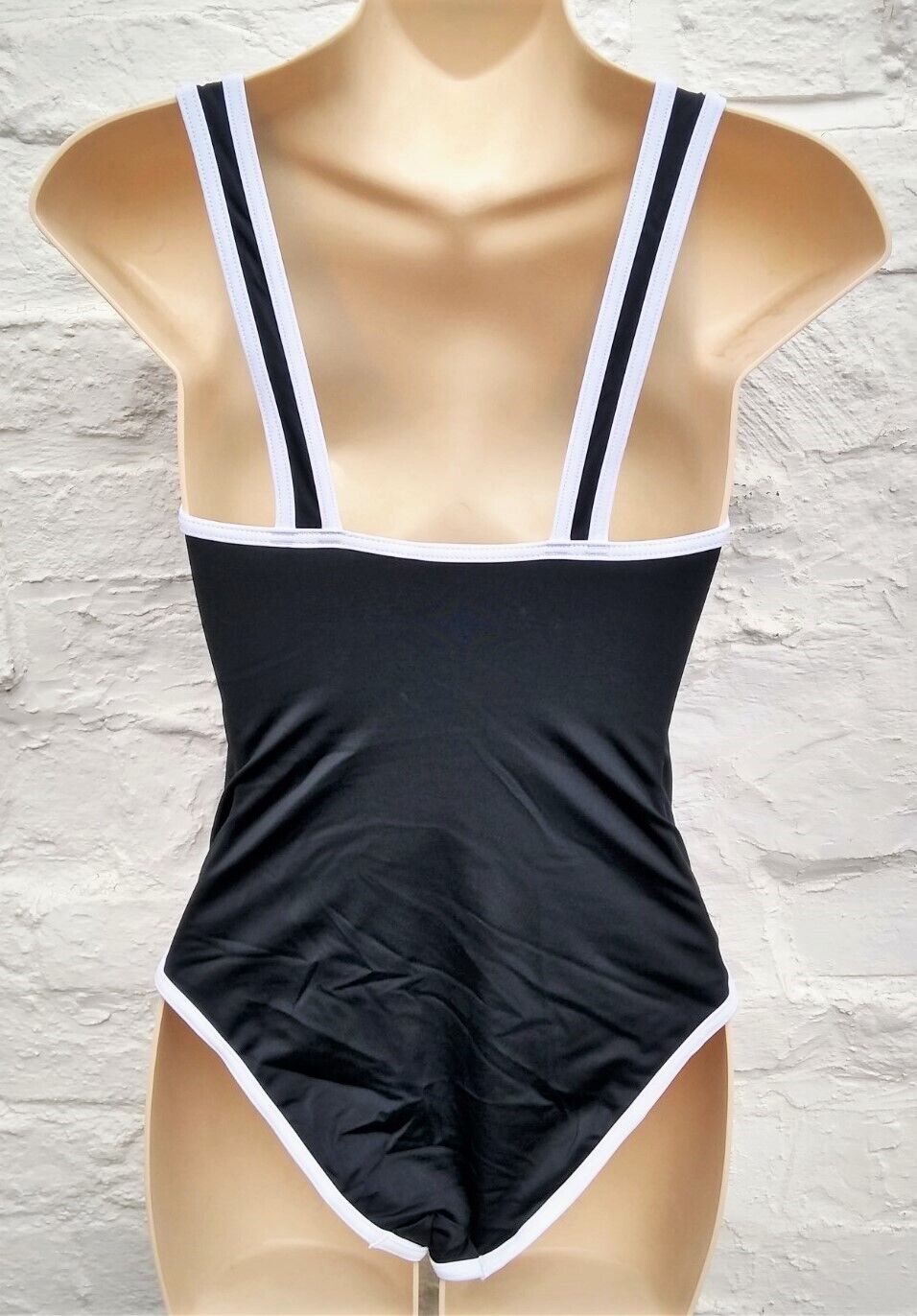 M&S Goodmove Black with White Trim Swimsuit Swimming Costume Size 8