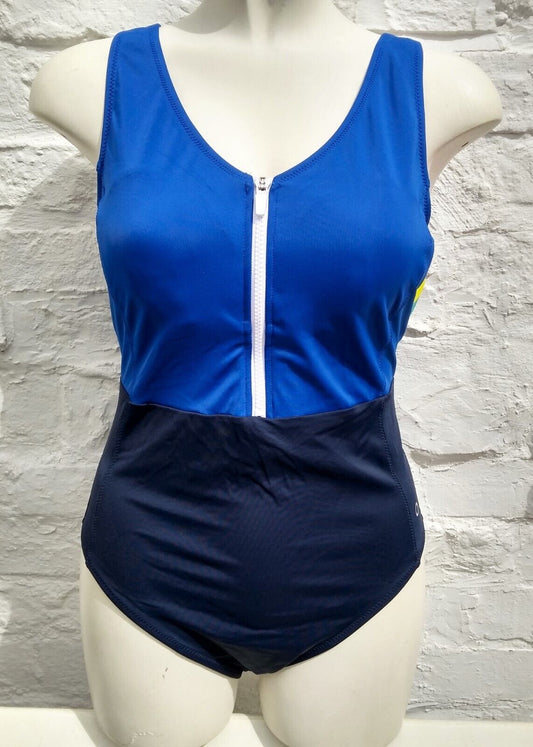 M&S Goodmove Royal & Navy Blue Zip up Swimsuit Swimming Costume Size 14 16 18