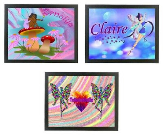 Personalised YOUR NAME Magic Fairy Toadstool Pixie Rainbow Children Kids Cushioned Beanbag Laptray Laptop Lap Dinner Tray Gift Xmas Birthday